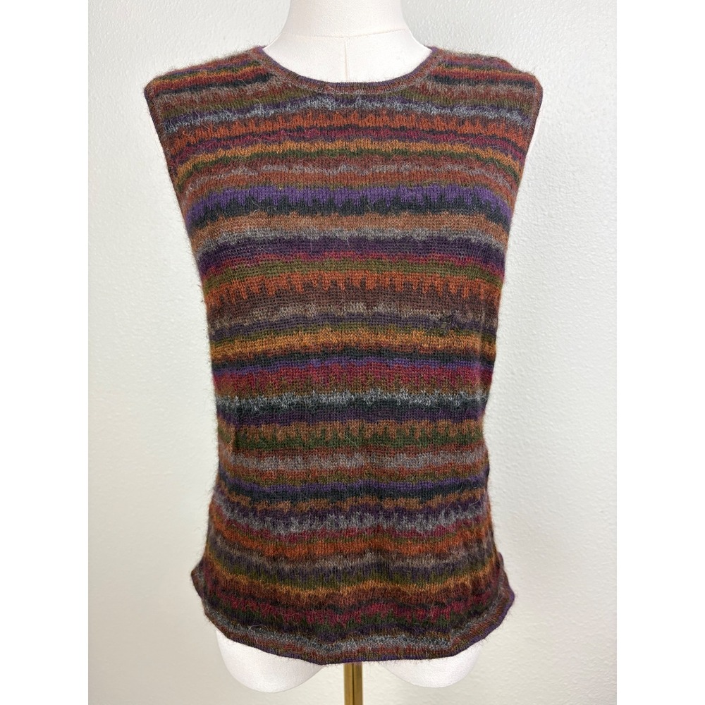 Peruvian Connection 100% Alpaca Striped Fair Isle Sweater Vest Fair Isle Large